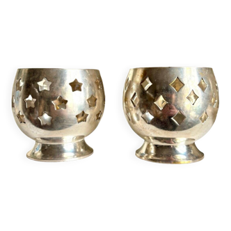 2 silver metal tealight holders