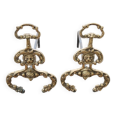 Antique brass andirons with lion decoration