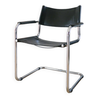 Tubular armchair in split leather and chrome S34 Cantilever