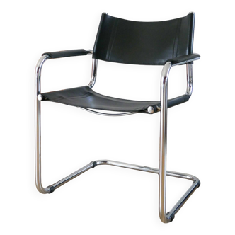 fauteuil tubulaire en croute de cuir et chrome S34 Cantilever