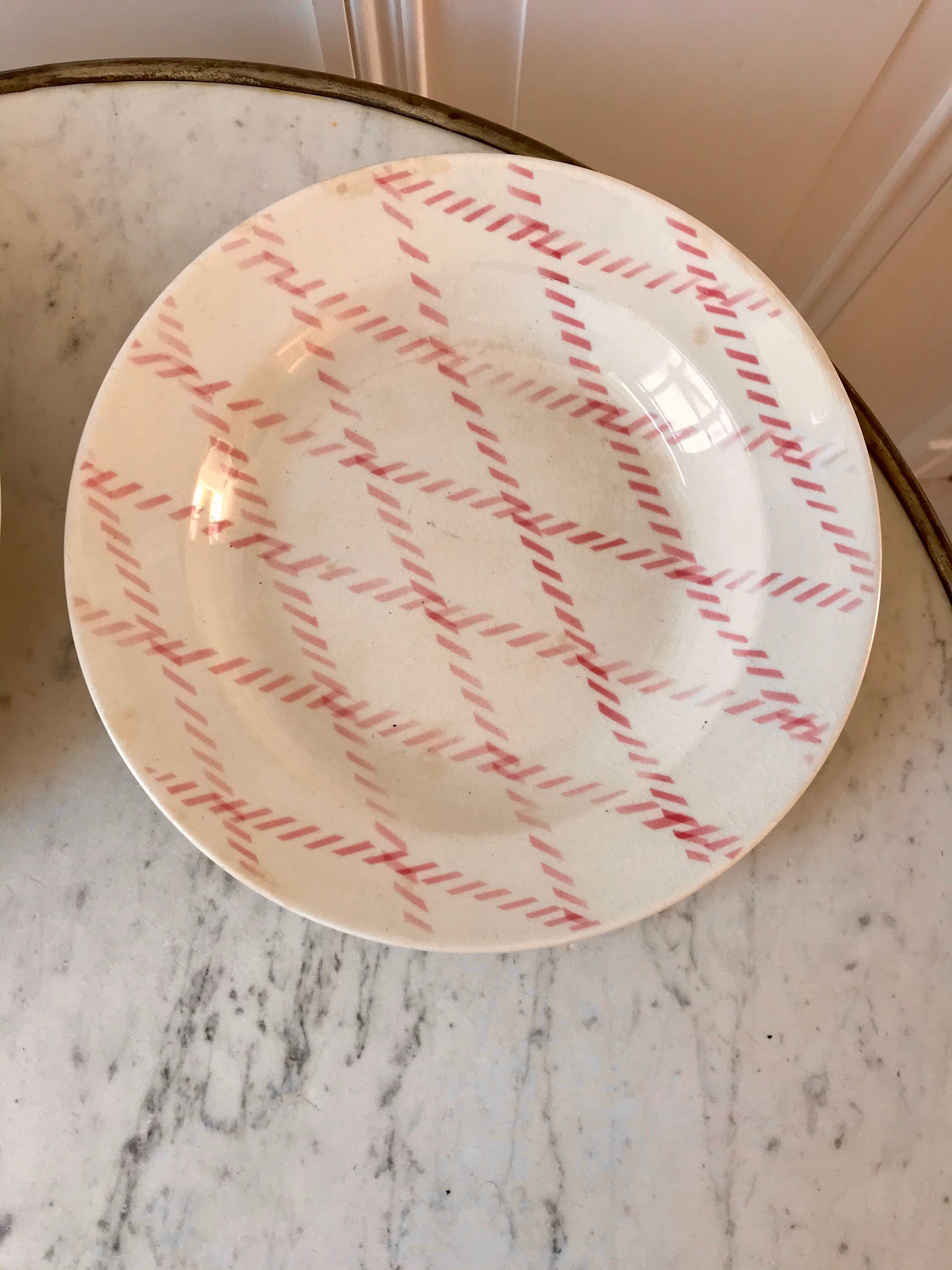 lot de 4 assiettes creuses Badonviller motif corde rose années 30