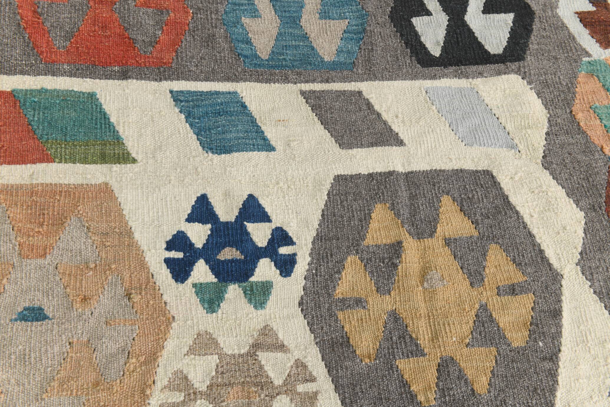 Tapis Kilim de luxe de style rare géométrique 9x11, tapis Kilim vintage de grande surface