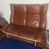 Scandinavian leather and linen sofa