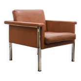 Fauteuil en cuir, années 1970, fabricant Sitag, cuir marron cognac.