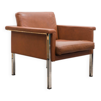 Leather armchair, 1970s, manufacturer Sitag, cognac brown leather.