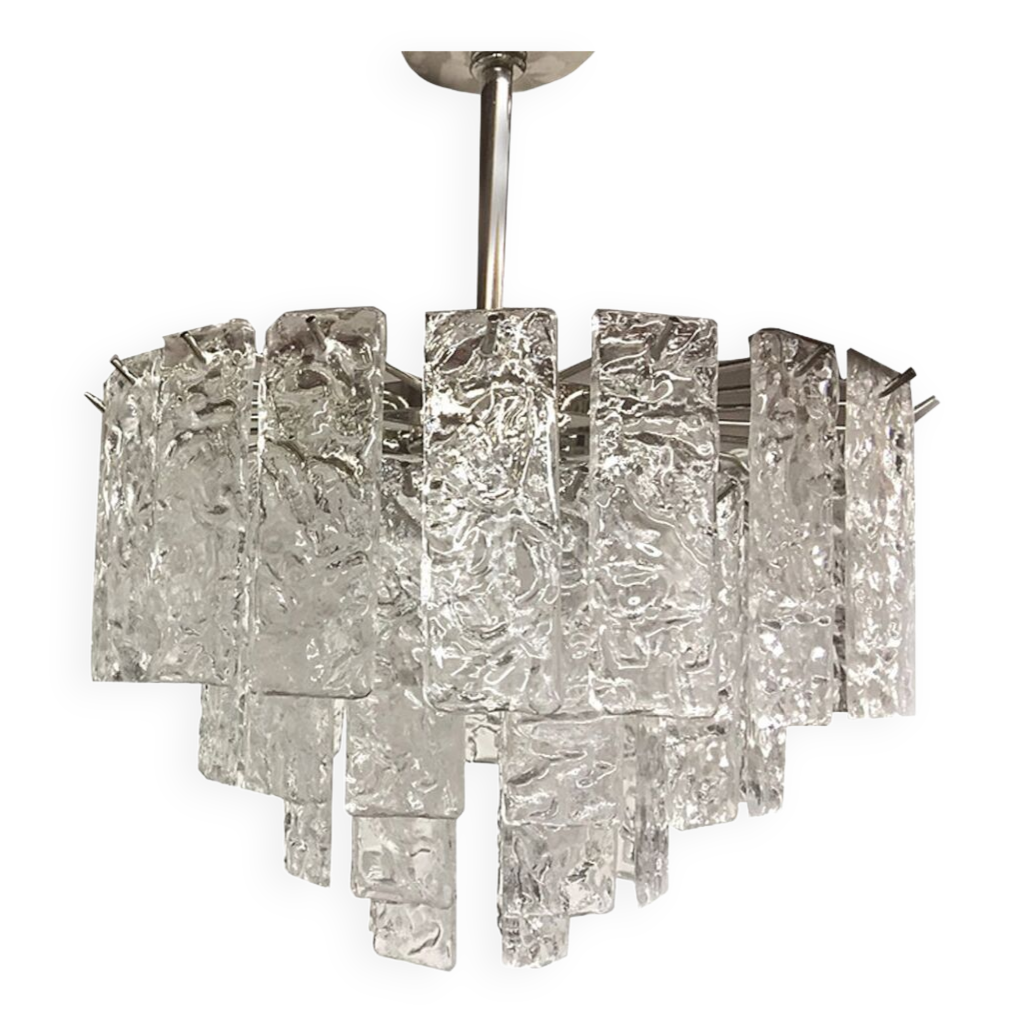 Transparent and hammered strips “listelli ” murano glass chandelier