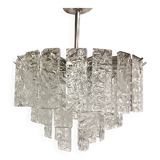 Transparent and hammered strips “listelli ” murano glass chandelier