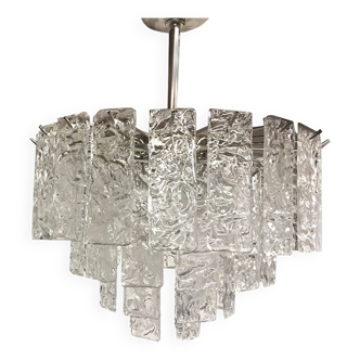 Transparent and hammered strips “listelli ” murano glass chandelier