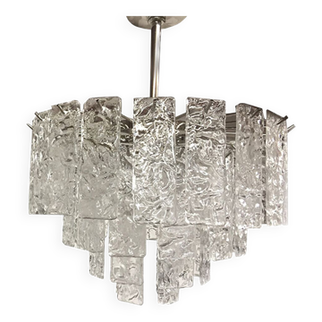 Transparent and hammered strips “listelli ” murano glass chandelier