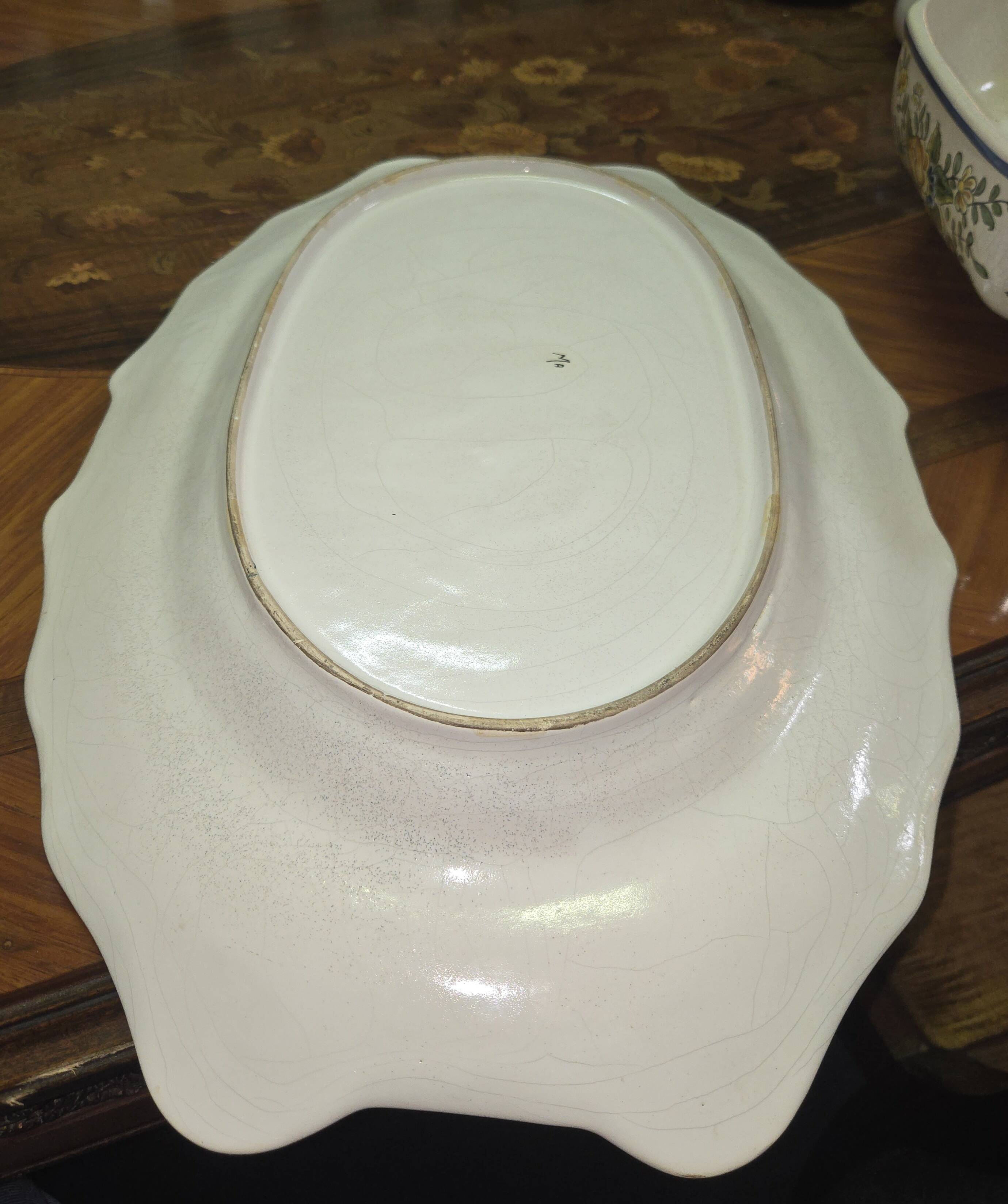 Enormous antique soup tureen in earthenware – floral decoration – with matching tray