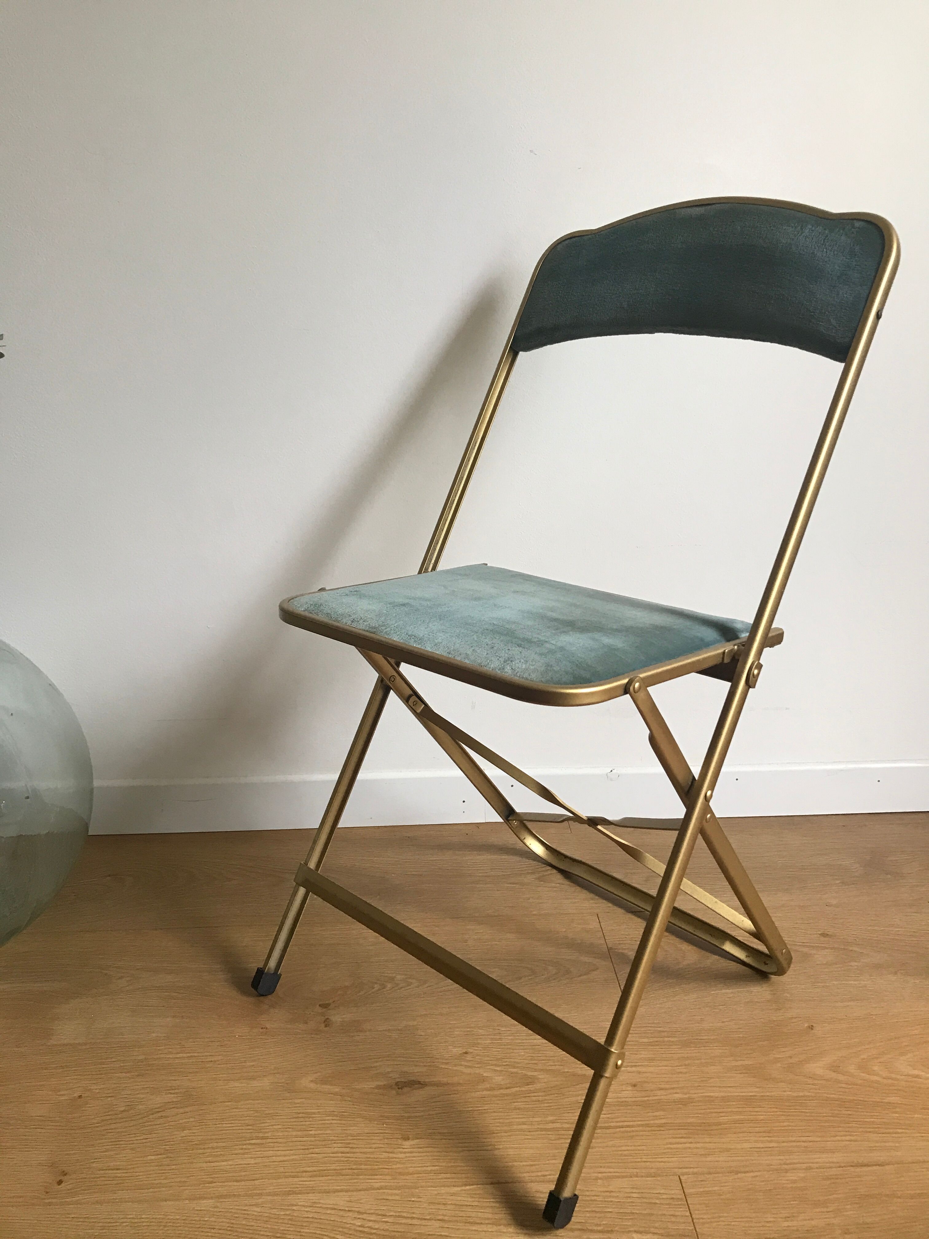 Vintage chaisor folding chair golden frame and blue velvet