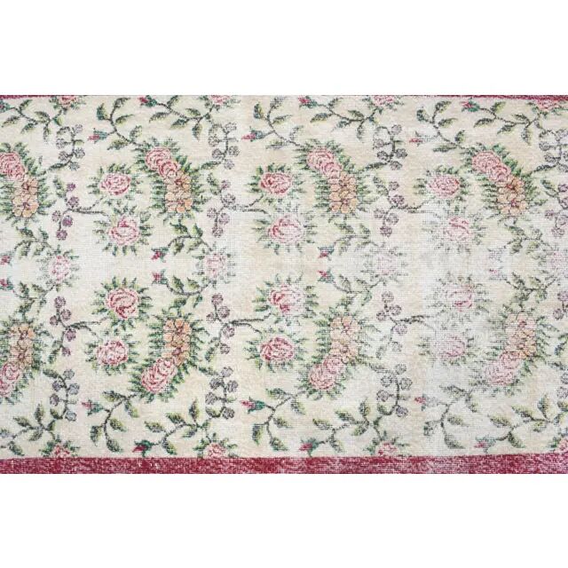 1970s Turkish Oushak Handmade Wool Cotton Beige Area Rug 127x235