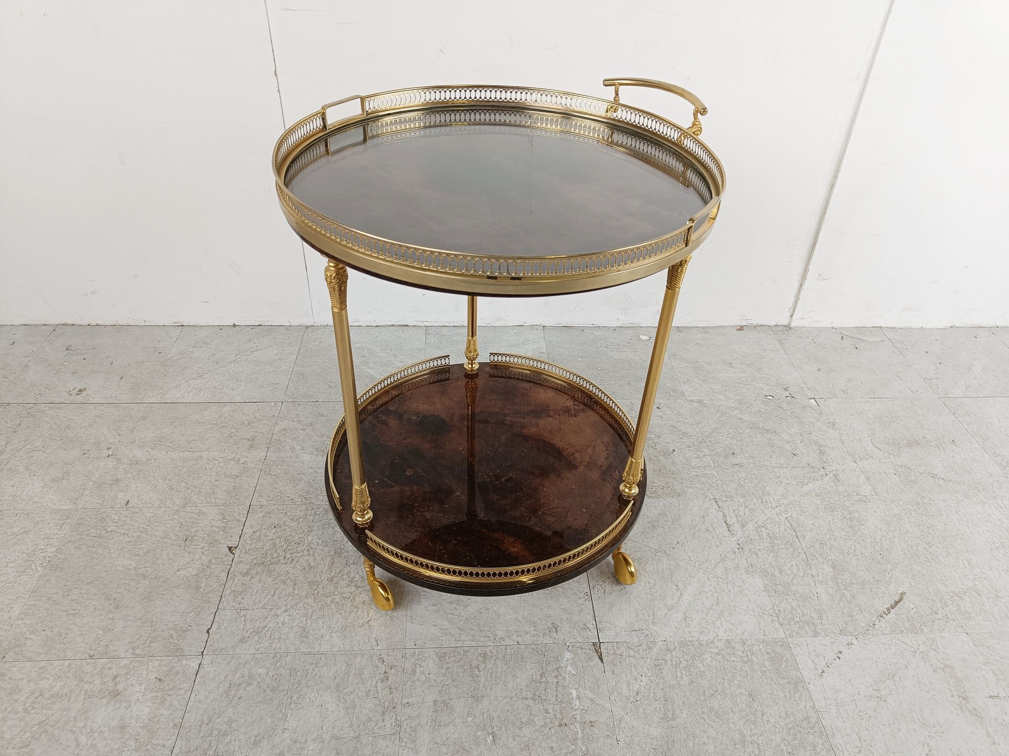 Italian goatskin and parchment serving bar cart