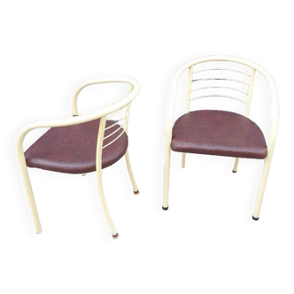Paire de chaises métal et skaï, 1950-60
