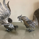 Vintage silver metal roosters