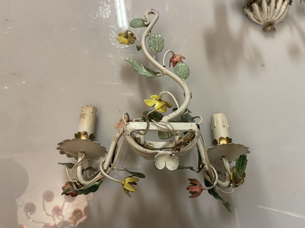 Florentine Tole Flower Sconces, Set of 2