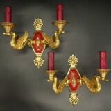 Pair of Empire style swan wall lights from Petitot - bronze & burgundy patina