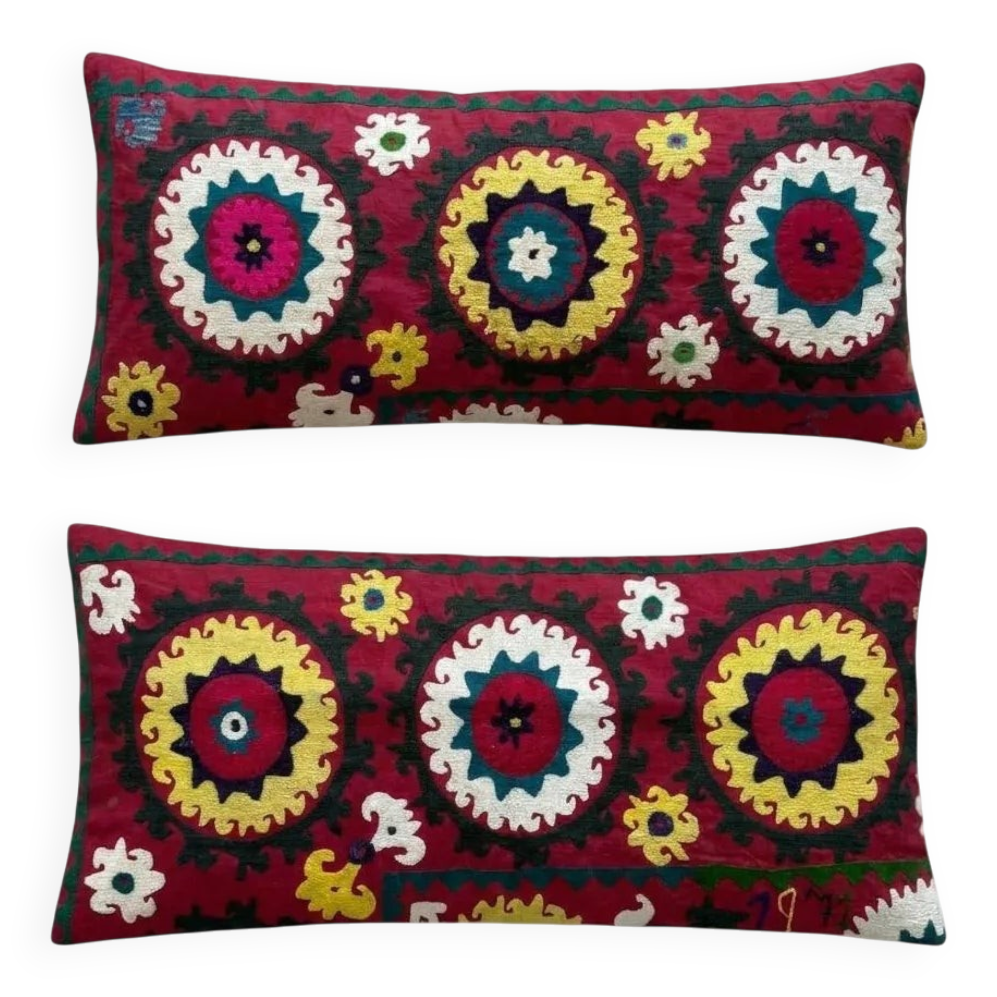 Set of 2 vintage embroidered cushion covers 38x84 cm