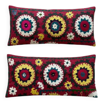 Set of 2 vintage embroidered cushion covers 38x84 cm