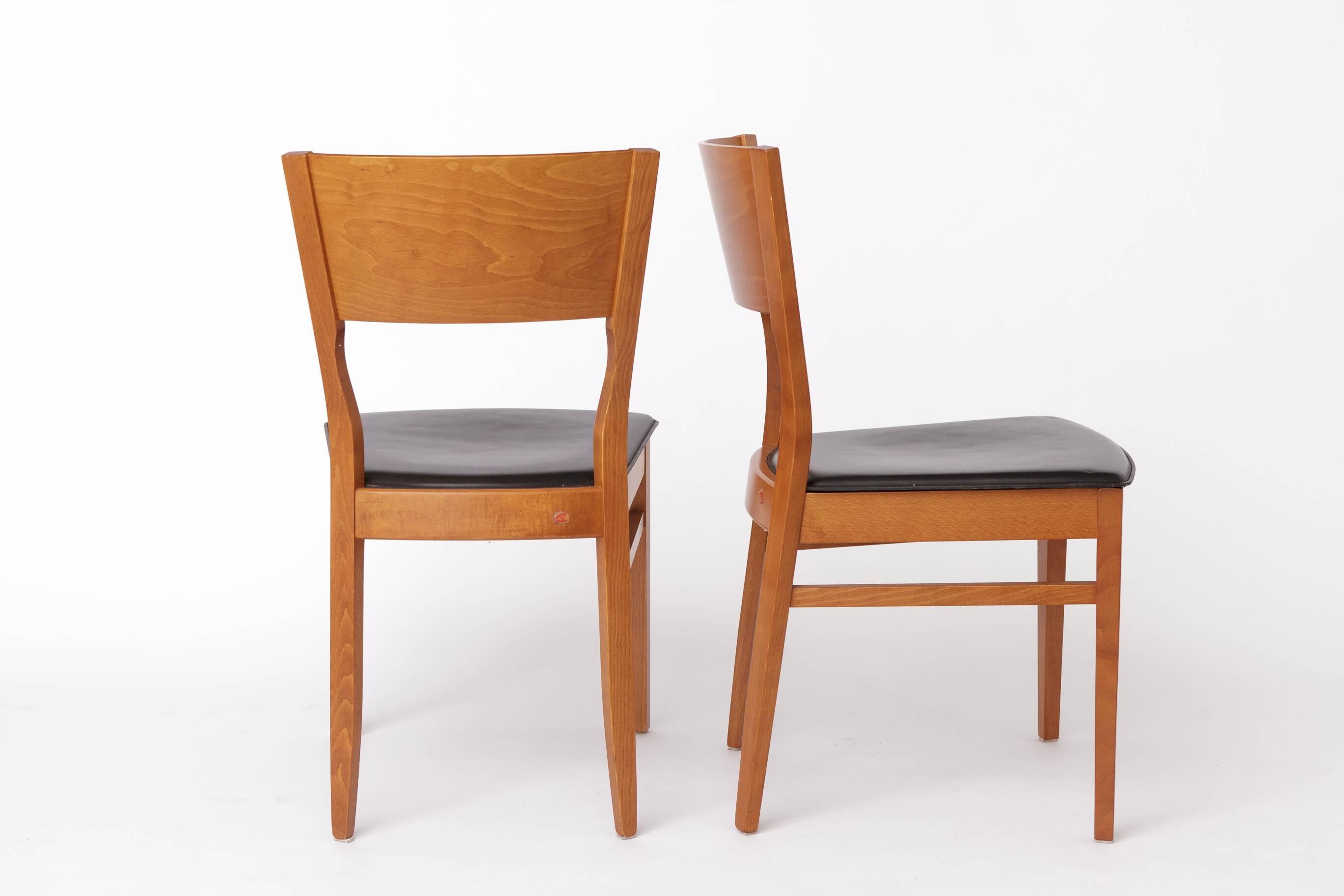 Set of 4 Italian Chairs by DAL1923, 1980s, Elm Wood, Black Faux Leather