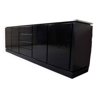 Italian Black lacquered sideboard with Carrara marble top, 1970's