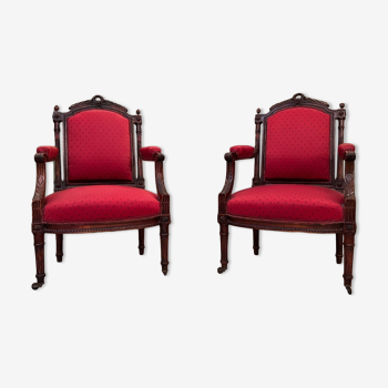 Pair of armchairs style louis xvi molding and carved period xixth