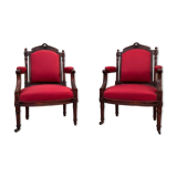 Pair of armchairs style louis xvi molding and carved period xixth