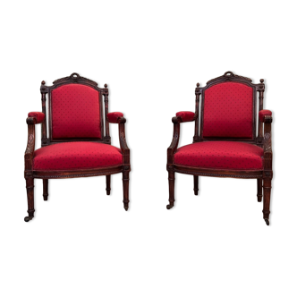 Pair of armchairs style louis xvi molding and carved period xixth