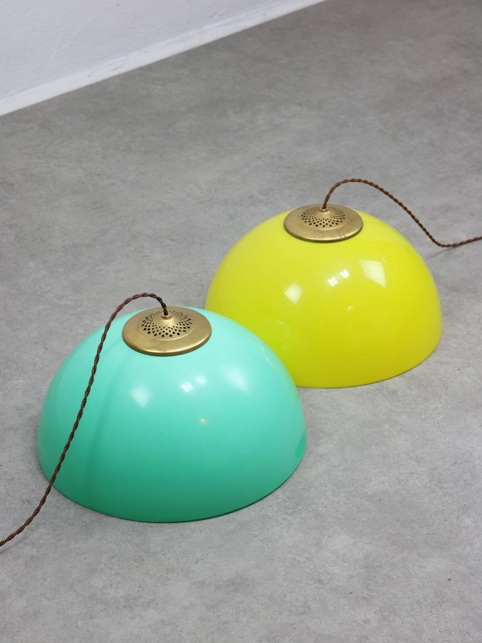 Vintage Italian Brass and Yellow Plexiglas Pendant Lamp