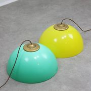 Vintage Italian Brass and Yellow Plexiglas Pendant Lamp