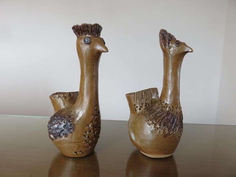 2 ceramic zoomorphic vases, signed 50s