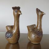 2 ceramic zoomorphic vases, signed 50s