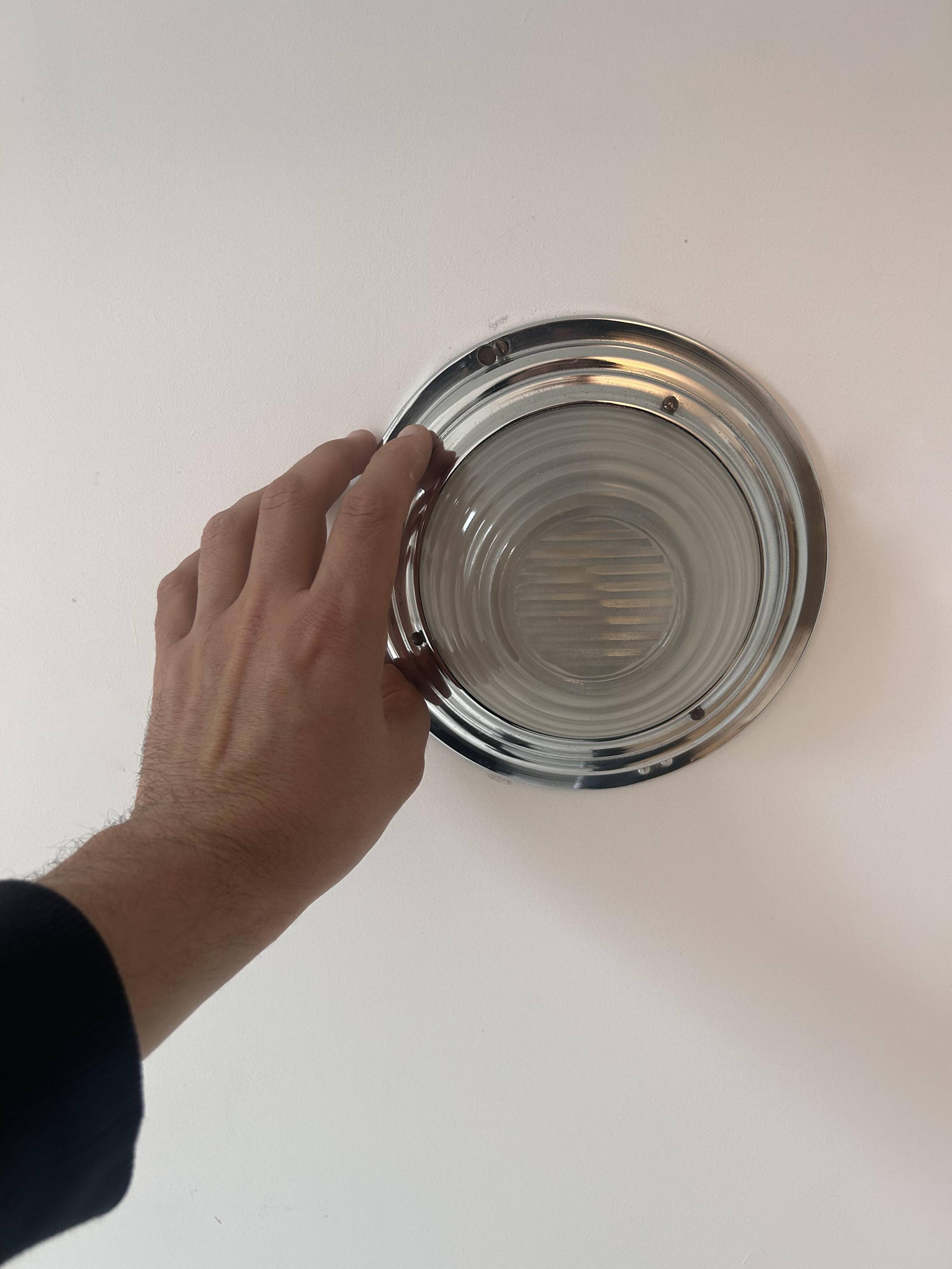 Vintage modernist wall lamp, chrome and sandblasted glass, France 1930