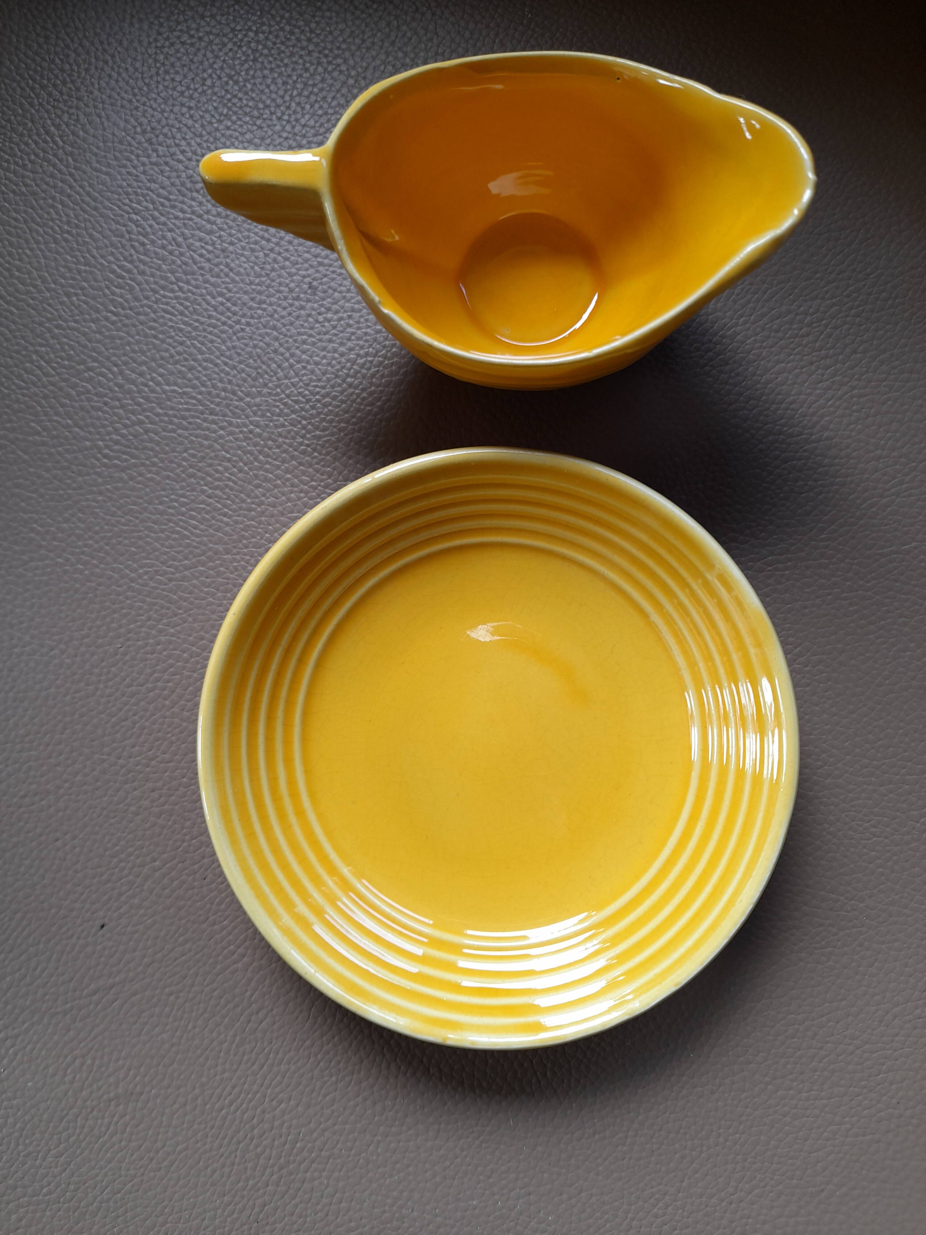 Antique yellow earthenware tea set
