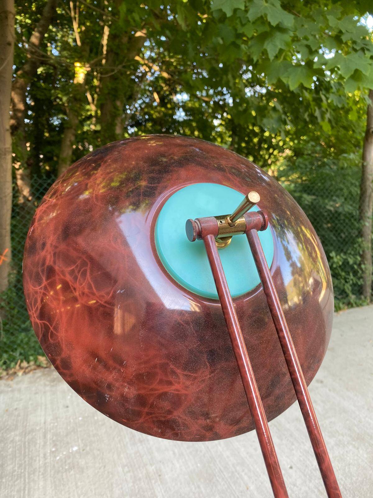 Vintage Italian floor lamp with burgundy marble effect and round dome