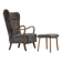 1960s, reupholstered Danish armchair, with stool, genuine sheepskin.