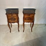 Pair of antique bedside tables with marble top and ceramic niche