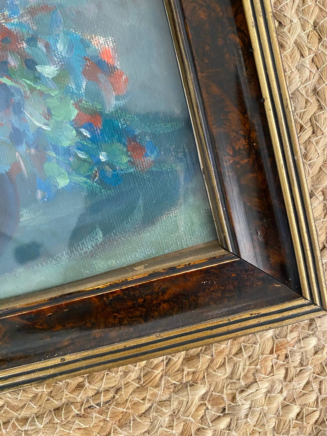 Painting on canvas, bouquet of flowers in a vase.