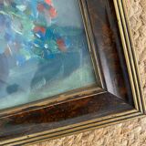 Peinture sur toile bouquet de fleurs dans un vase.