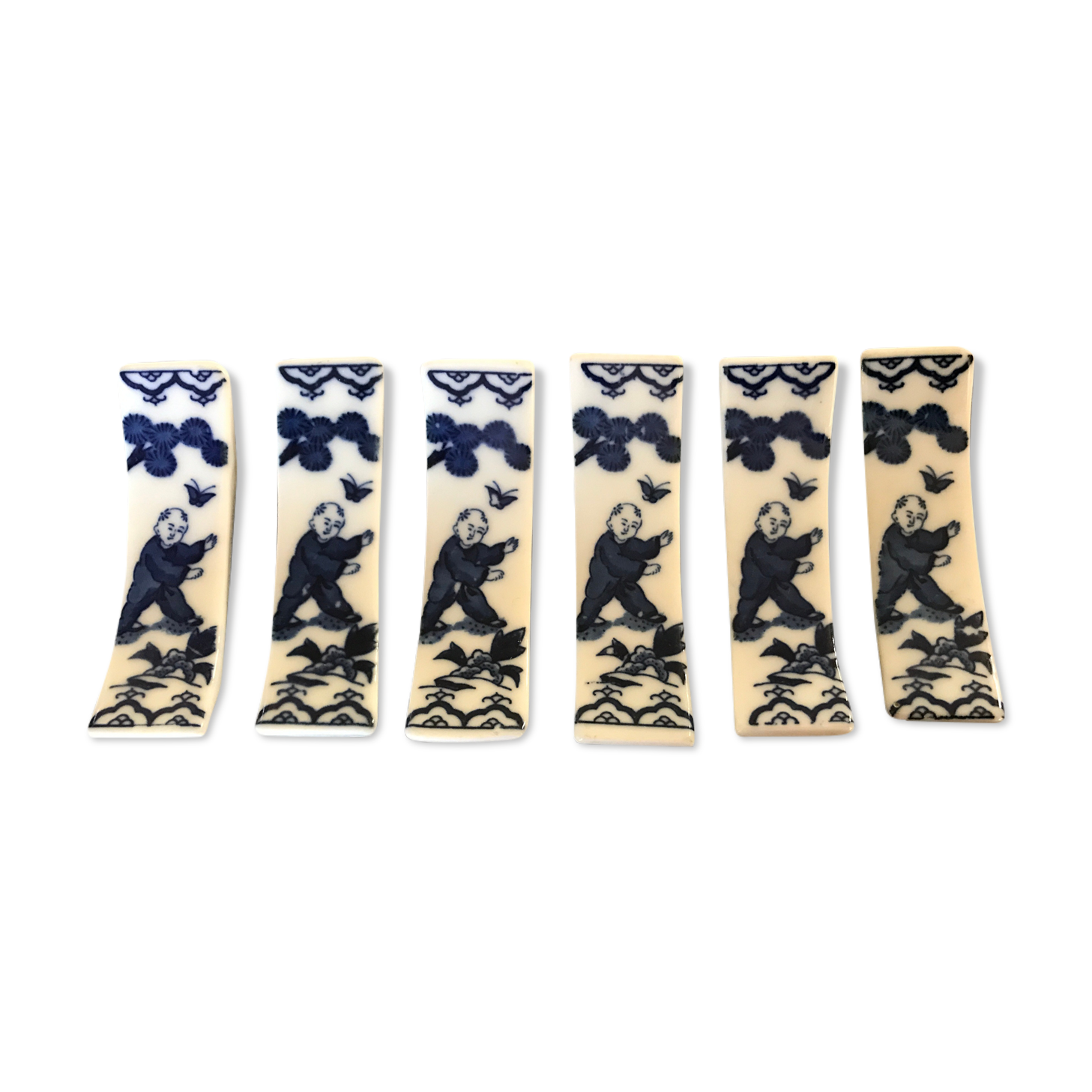Set of 6 knife holders in asian porcelain