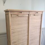 Antique furniture with double curtains sanded to white