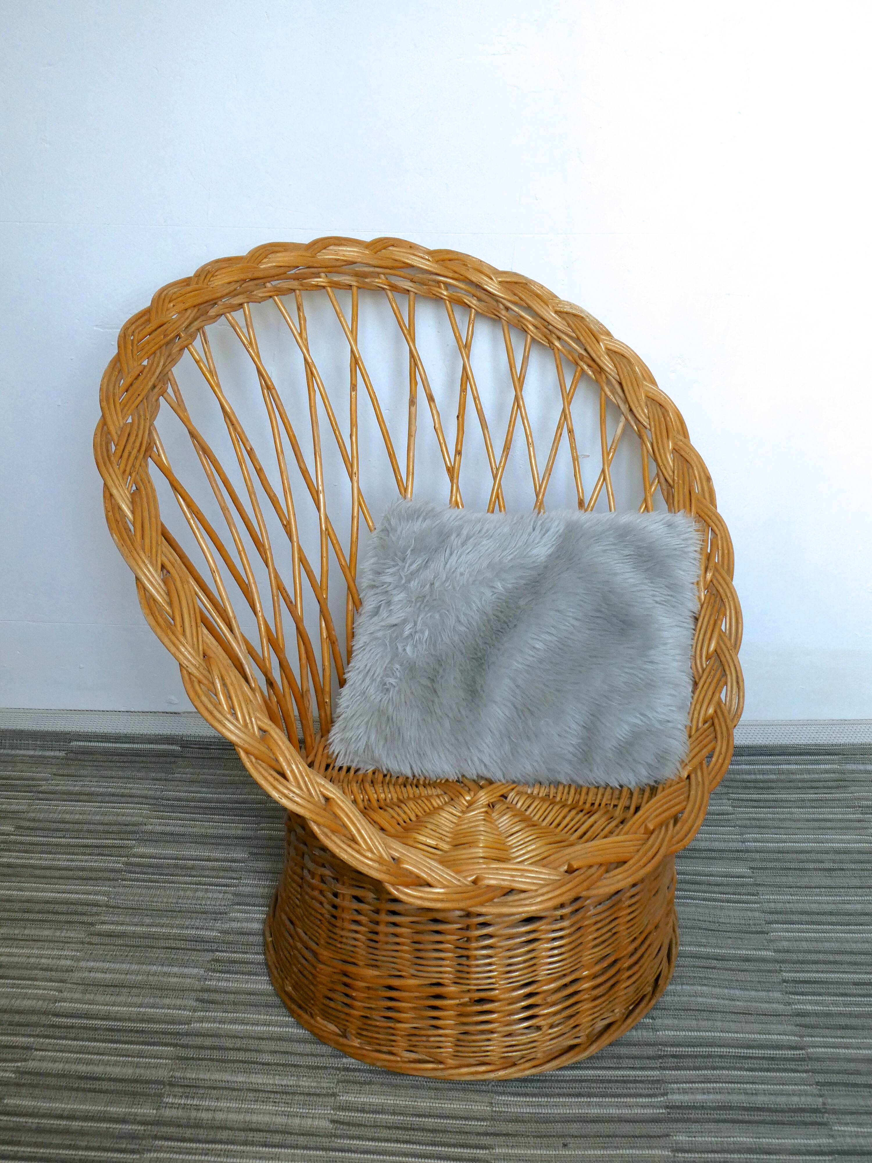 Armchair woven rattan basket, 60-70 years
