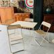 Set folding table and its 4 folding chairs perforated metal cream color - 70s