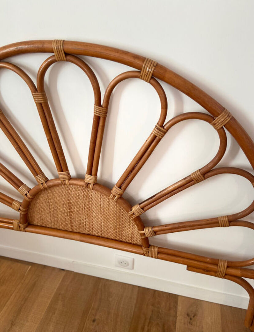 Vintage 1970s rattan and cane headboard for a double bed.