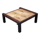 Herbarium ceramic coffee table with wooden structure, capron table, interior decoration