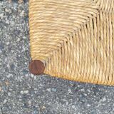 Sgabello in legno e paglia vintage italiano Anni '70