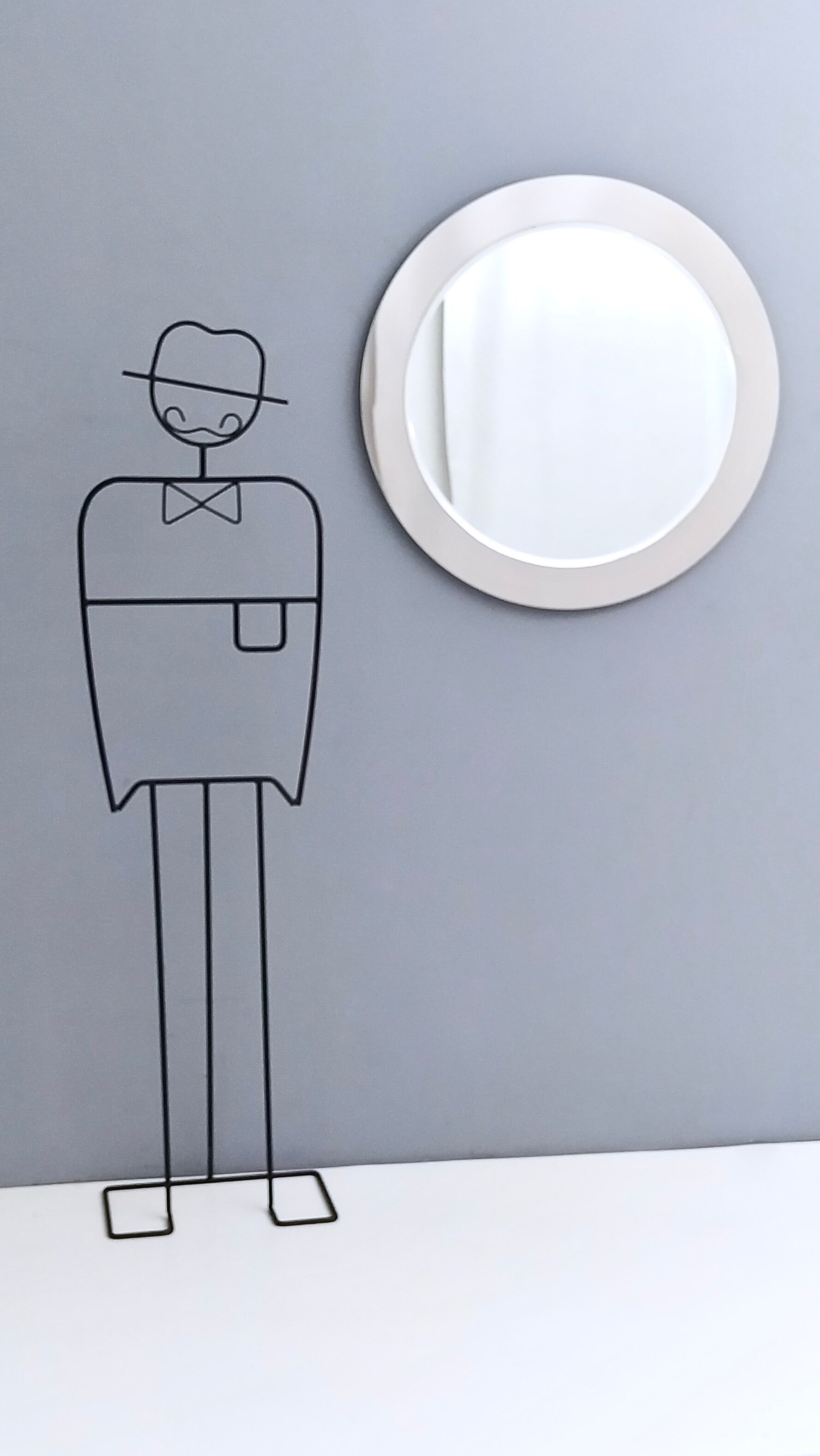 Postmodern round wall mirror with mirrored steel frame, italy