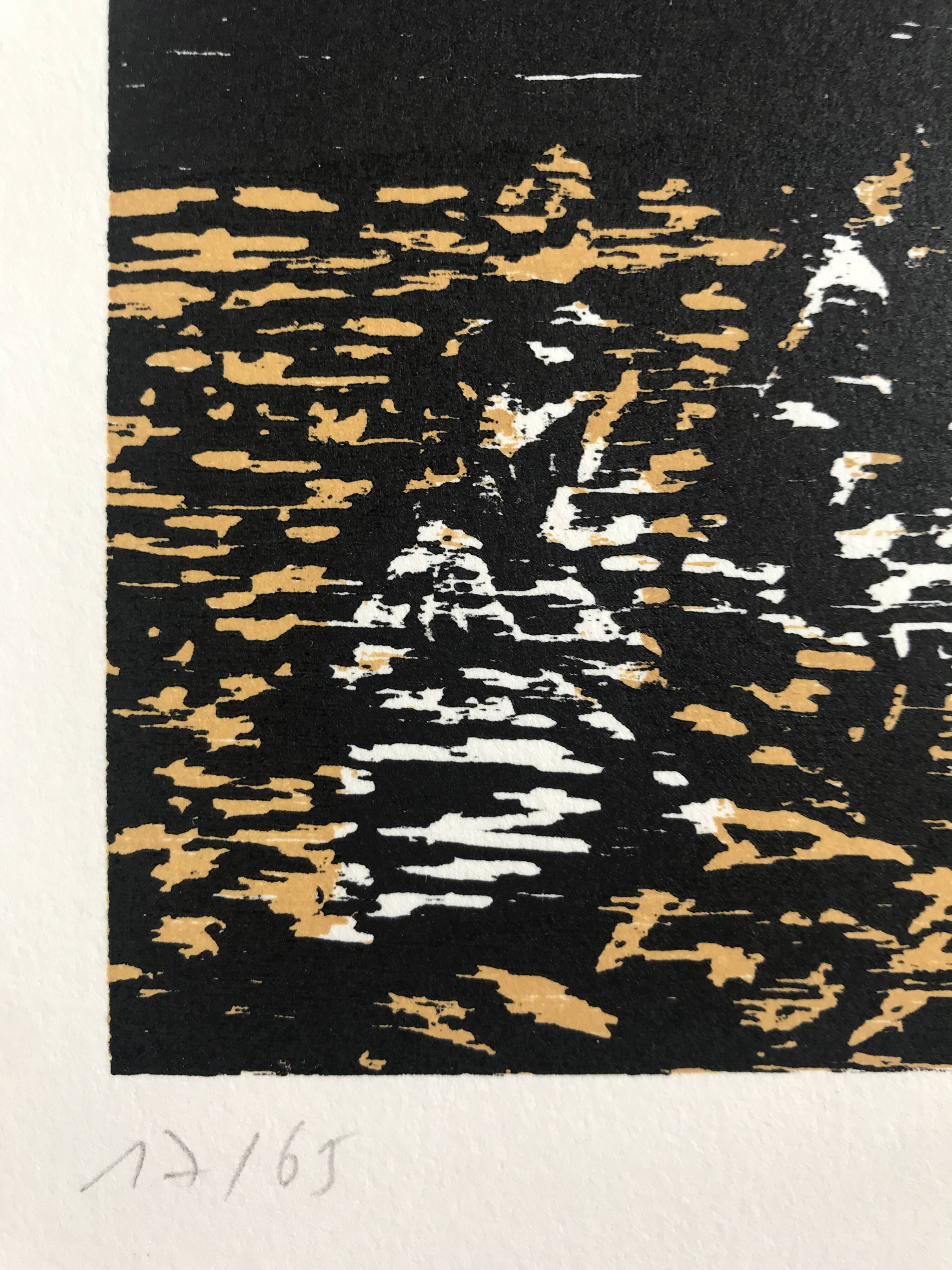 Jan peter thorbecke, mädchen am stand, 2002. woodcut signed in pencil