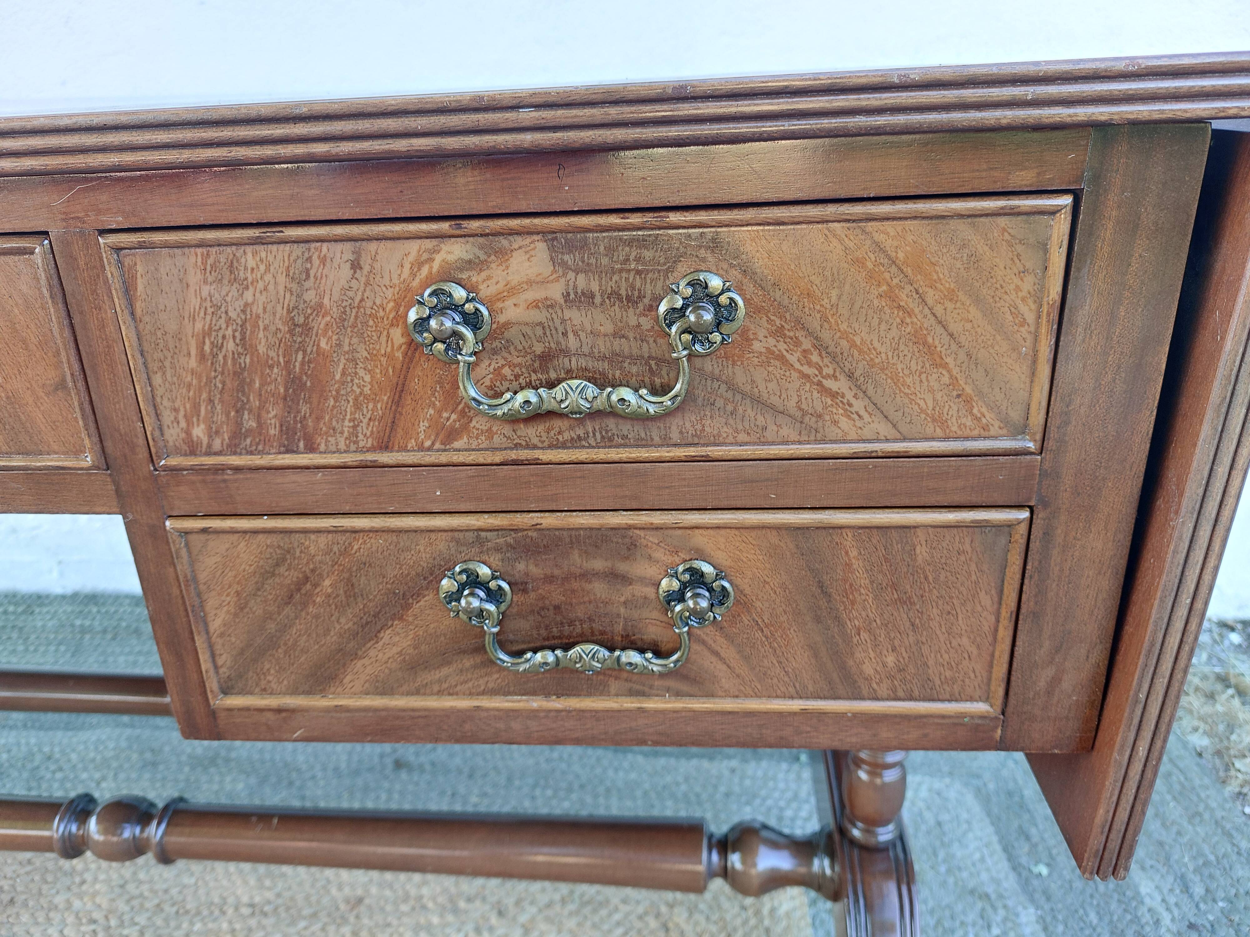 English desk and lyre chair, leather, extensions.