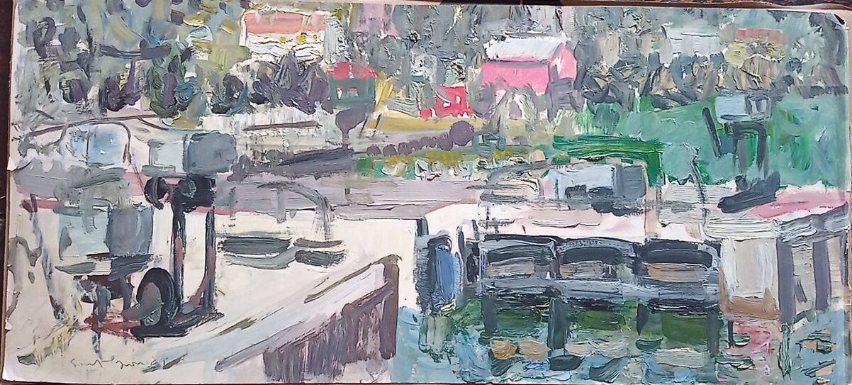 Marcel Saint-Jean (1914-1994) oil on paper - 29 x 65 cm "the red house"